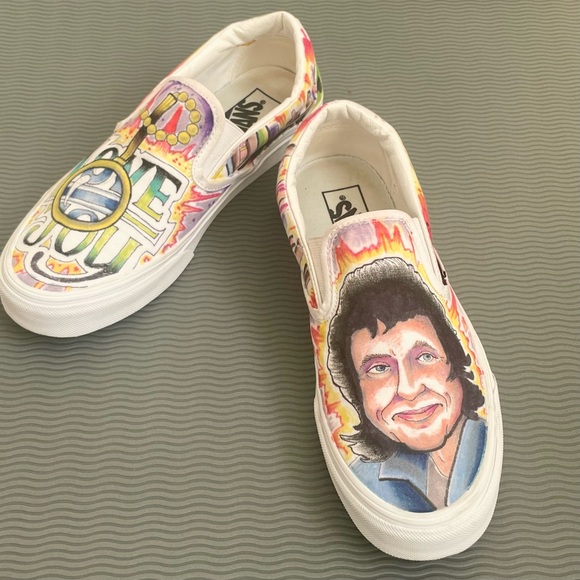 Hand-Painted Custom Vans Slip-Ons: Lovejoy Wilbur Soot Rare MCYT, women’s 9.5 - Picture 9 of 9